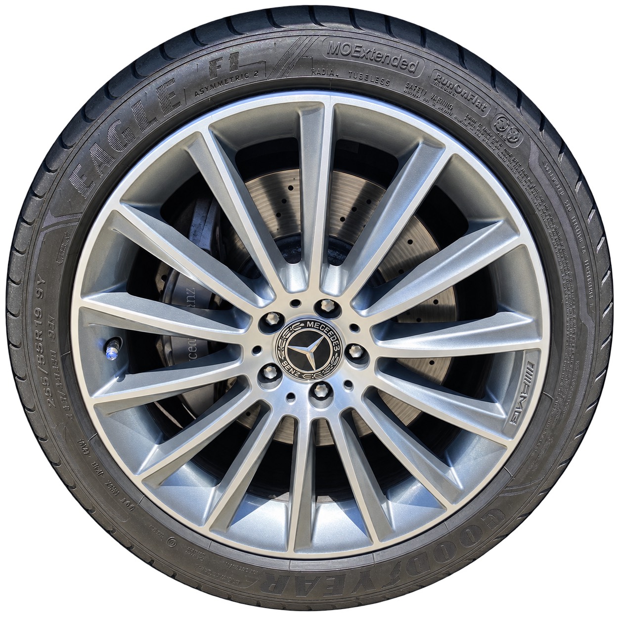 Isolated Mercedes AMG wheel after refinishing, showing the restored rim edge